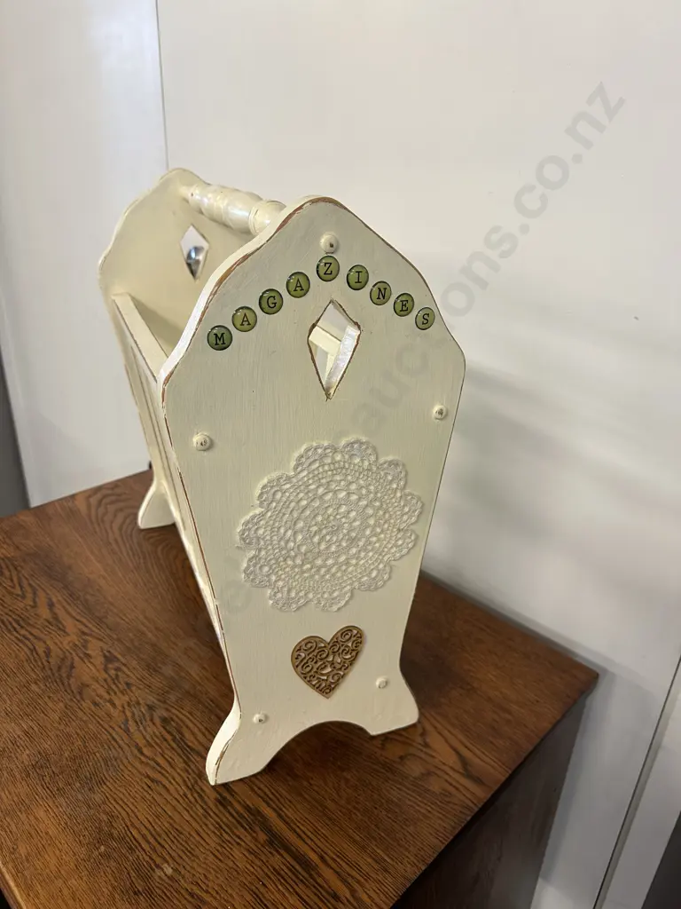 Painted Antique Cream Magazine Rack H44, L43cm. Image 1++