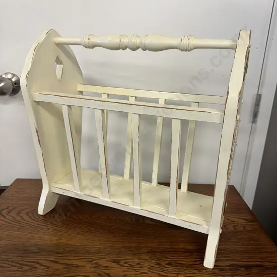 Painted Antique Cream Magazine Rack H44, L43cm.