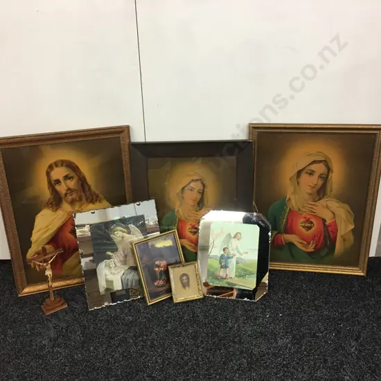 Vintage Religious Themed Artwork & Cross