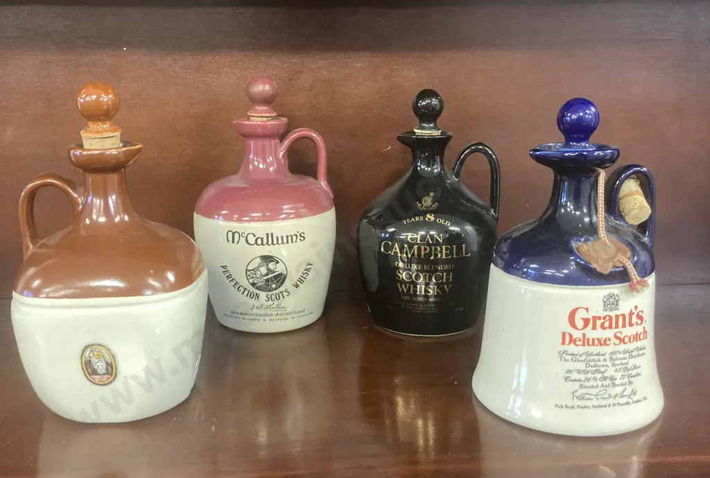 Grand Old Parr, Grants Deluxe Scotch, Clan Campbell  & McCallums Whisky Stoneware Decanters Image 1++