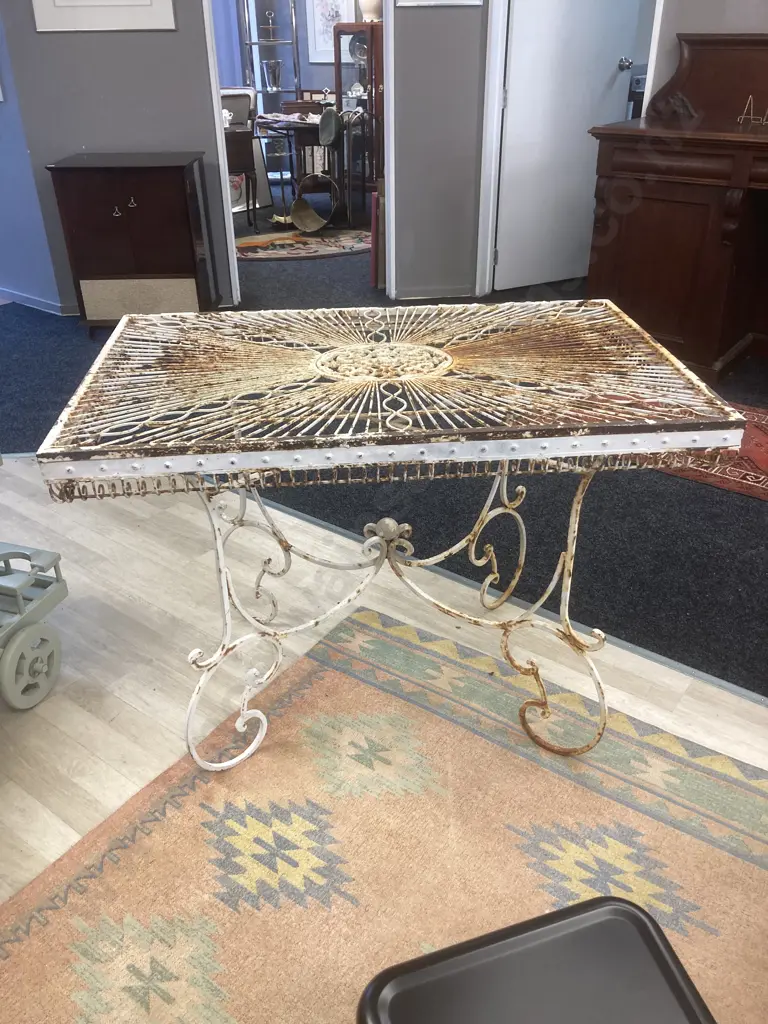 Antique French Iron Garden Table. H79 W110 D70cm Image 1++