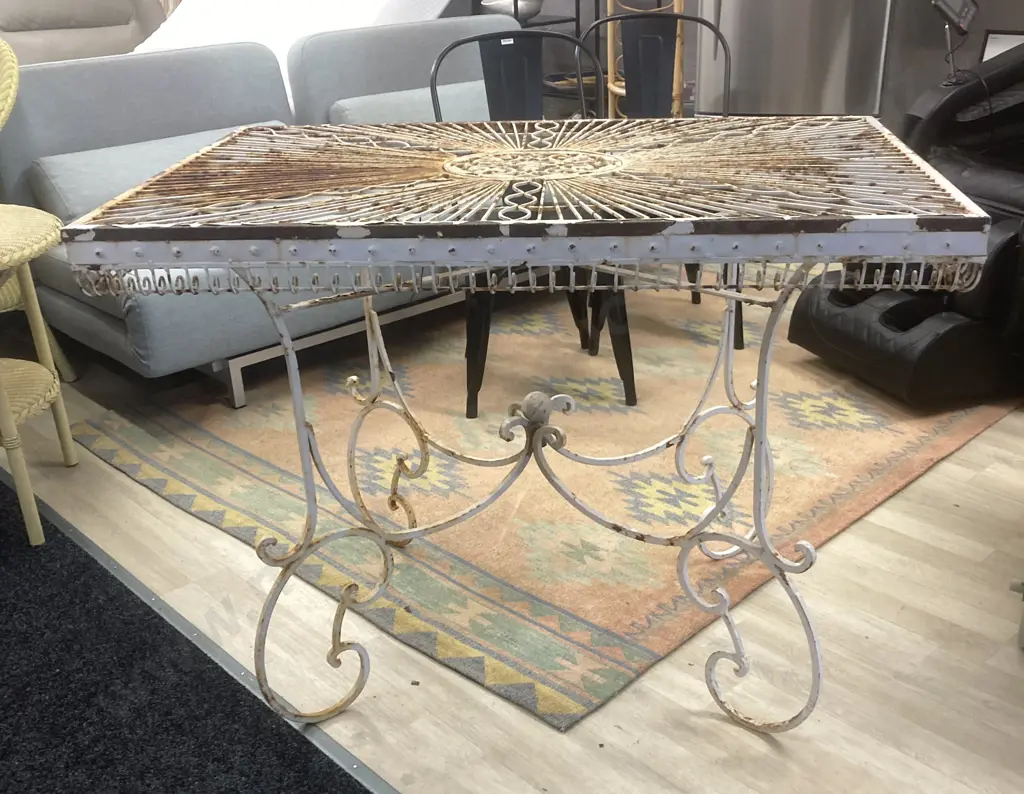 Antique French Iron Garden Table. H79 W110 D70cm Image 1++