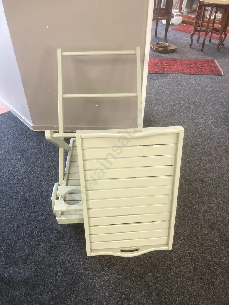 Wooden Drinks Trolley With A Lift Out Serving Tray Painted Light Green Image 1++