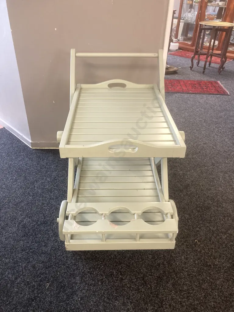 Wooden Drinks Trolley With A Lift Out Serving Tray Painted Light Green Image 1++