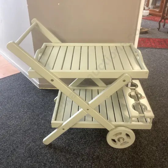 Wooden Drinks Trolley With A Lift Out Serving Tray Painted Light Green
