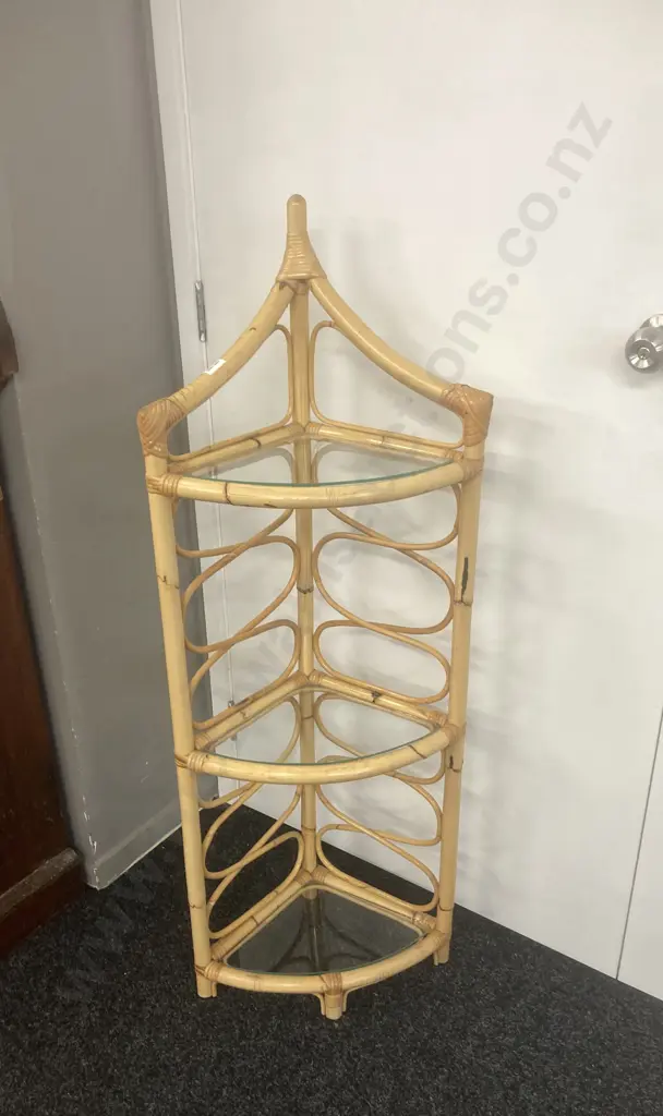 Cane & Glass Corner Shelf. H120 W43 D29cm Image 1++