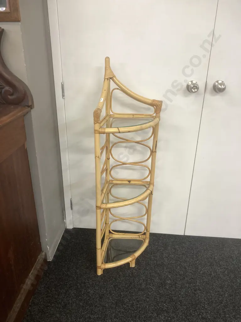Cane & Glass Corner Shelf. H120 W43 D29cm Image 1++