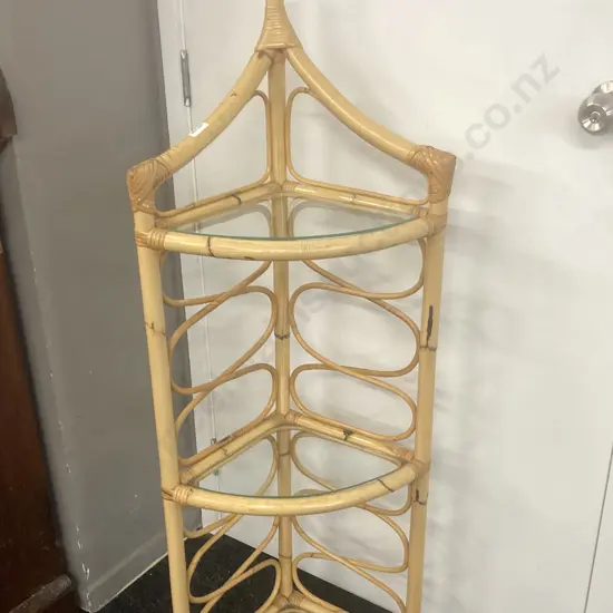 Cane & Glass Corner Shelf. H120 W43 D29cm