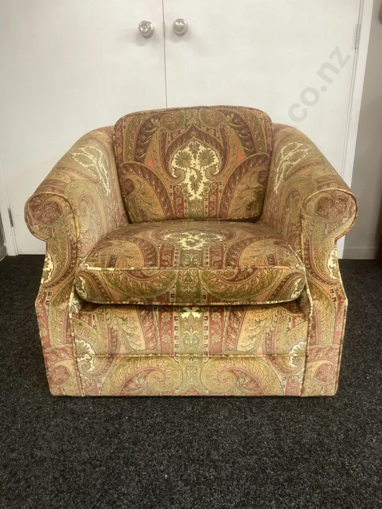 Vintage Tub Chair With Paisley Velour Fabric Image 1++