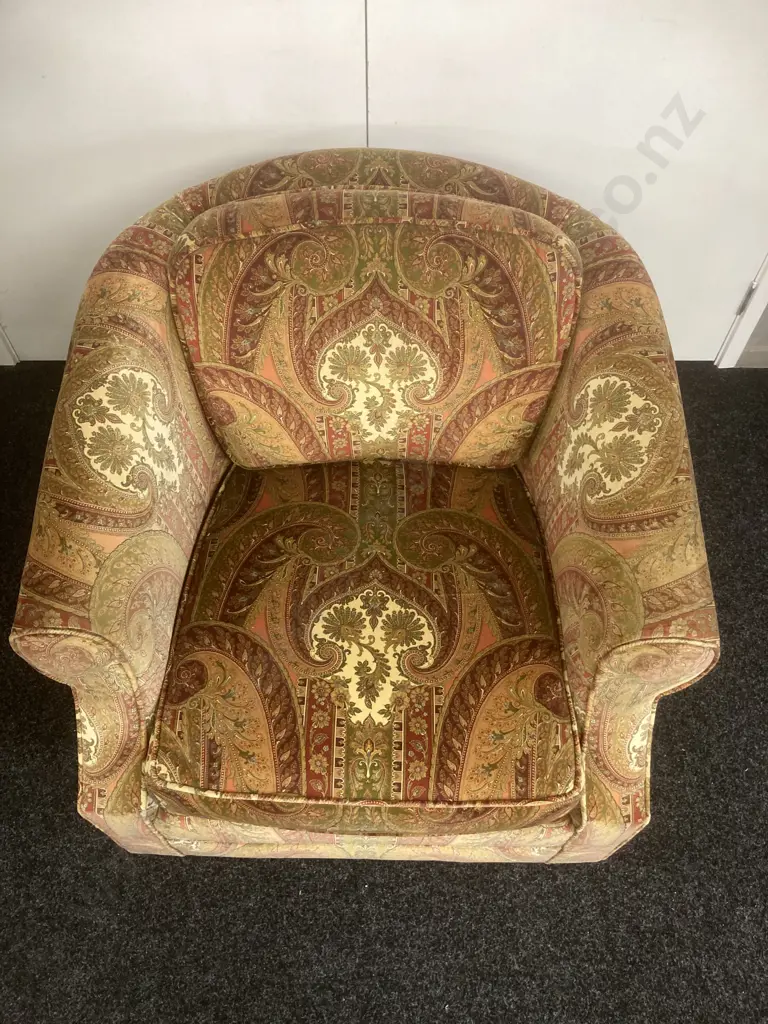 Vintage Tub Chair With Paisley Velour Fabric Image 1++