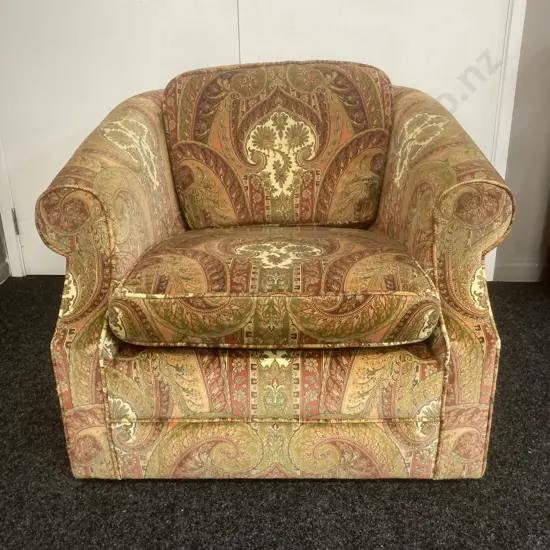 Vintage Tub Chair With Paisley Velour Fabric