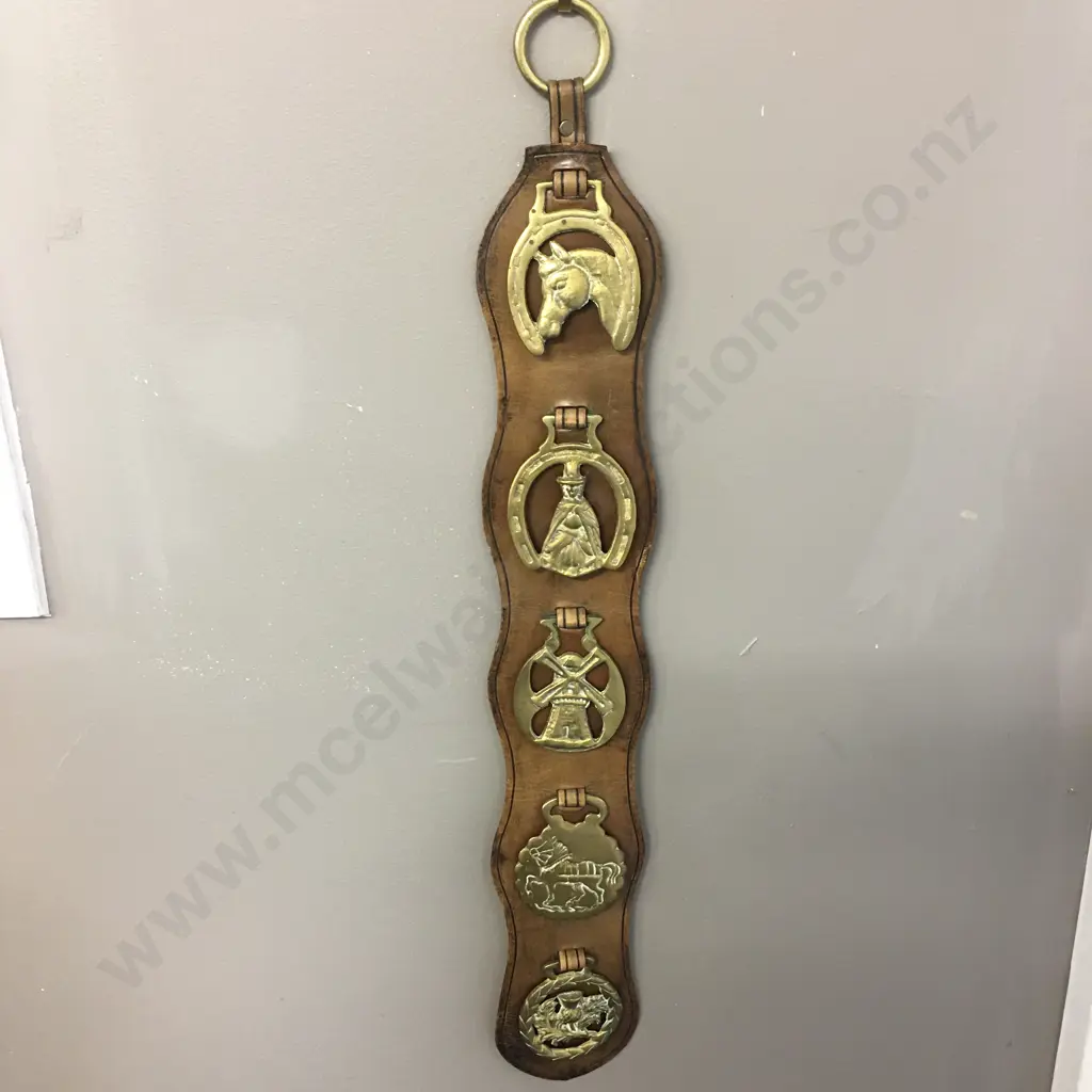 Vintage Horse Brasses On Leather Strap Image 1++