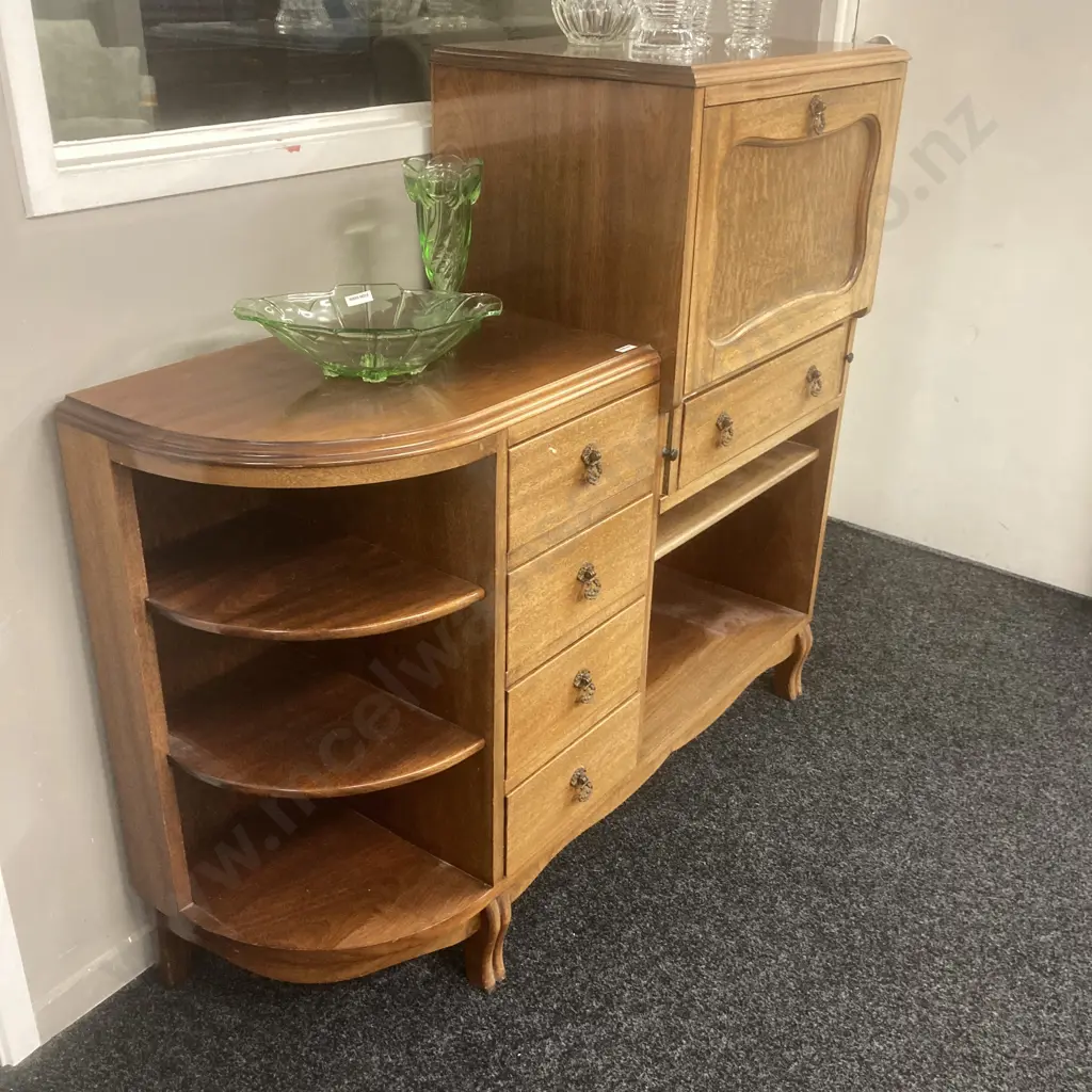 Mid Century Mahogany Sideboard Bureau Cabinet Drop front Desk. H115 W120 D40cm Image 1++