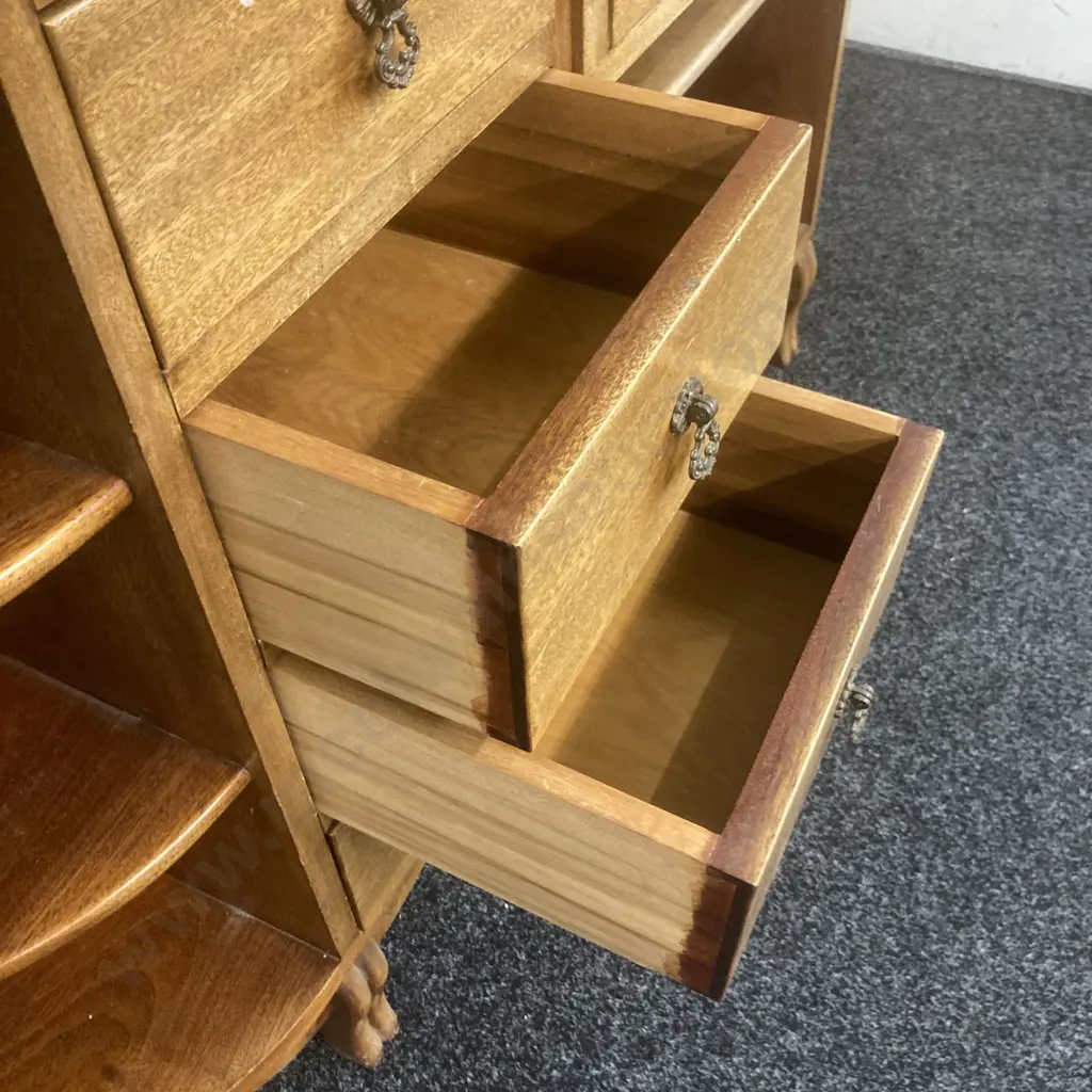 Mid Century Mahogany Sideboard Bureau Cabinet Drop front Desk. H115 W120 D40cm Image 1++