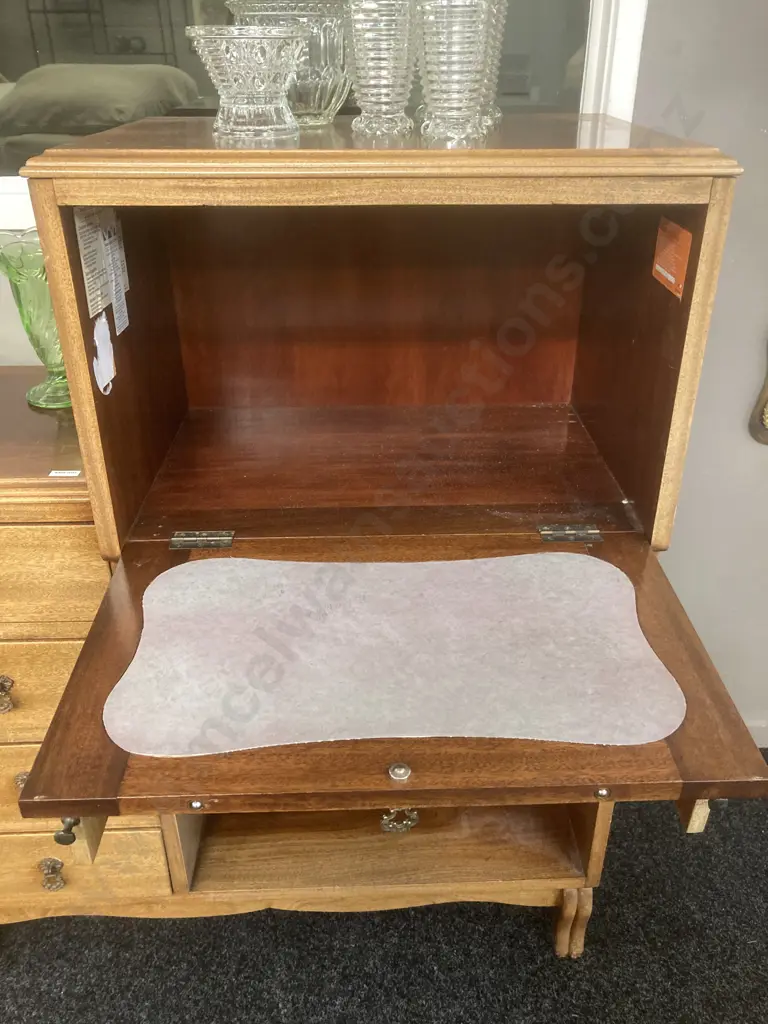 Mid Century Mahogany Sideboard Bureau Cabinet Drop front Desk. H115 W120 D40cm Image 1++