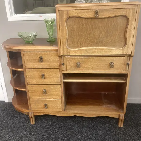 Mid Century Mahogany Sideboard Bureau Cabinet Drop front Desk. H115 W120 D40cm