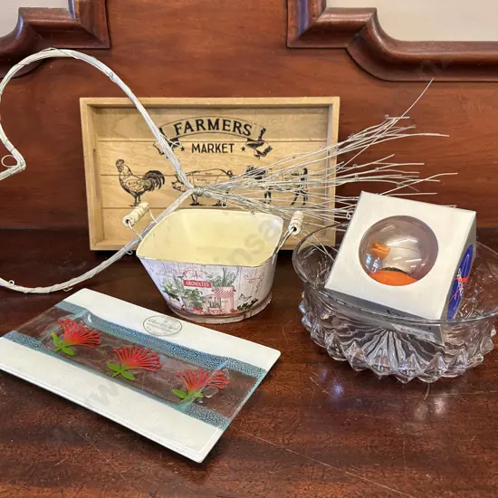 Farmers Market Serving Tray, Glass Bowl, Heart Wire Wall Hanging Etc