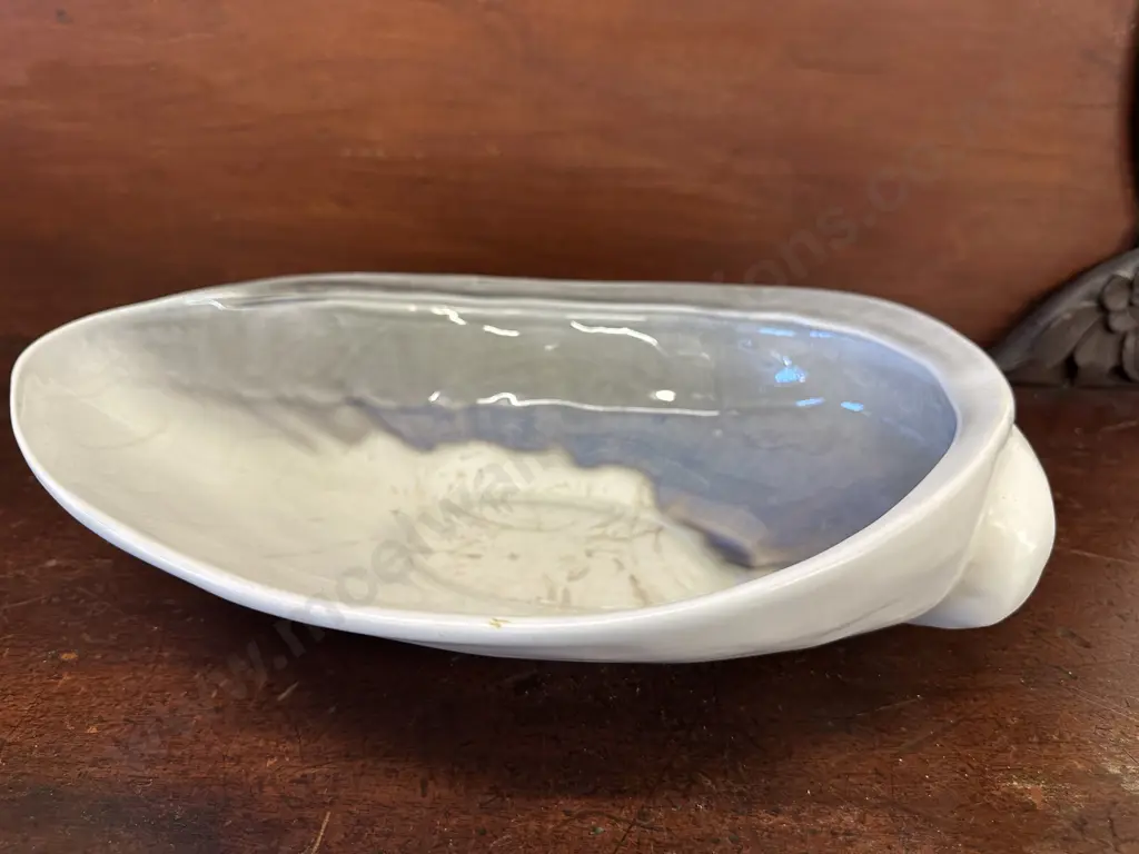 NZ Studio Pottery Glazed Mussel Shell Bowl L38cm. Image 1++