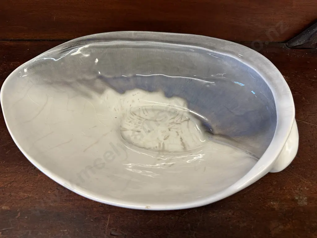 NZ Studio Pottery Glazed Mussel Shell Bowl L38cm. Image 1++