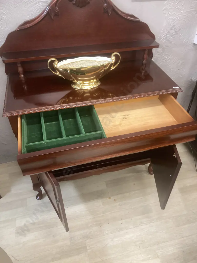 Mahogany Chiffonier, 2 Door With Flock Cutlery Drawer Insert. H134 W100 D46cm Image 1++