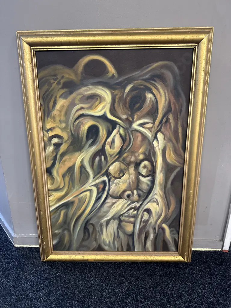 Large Vintage Gilt Frame Artwork 'Face' H87,W62cm. Image 1++