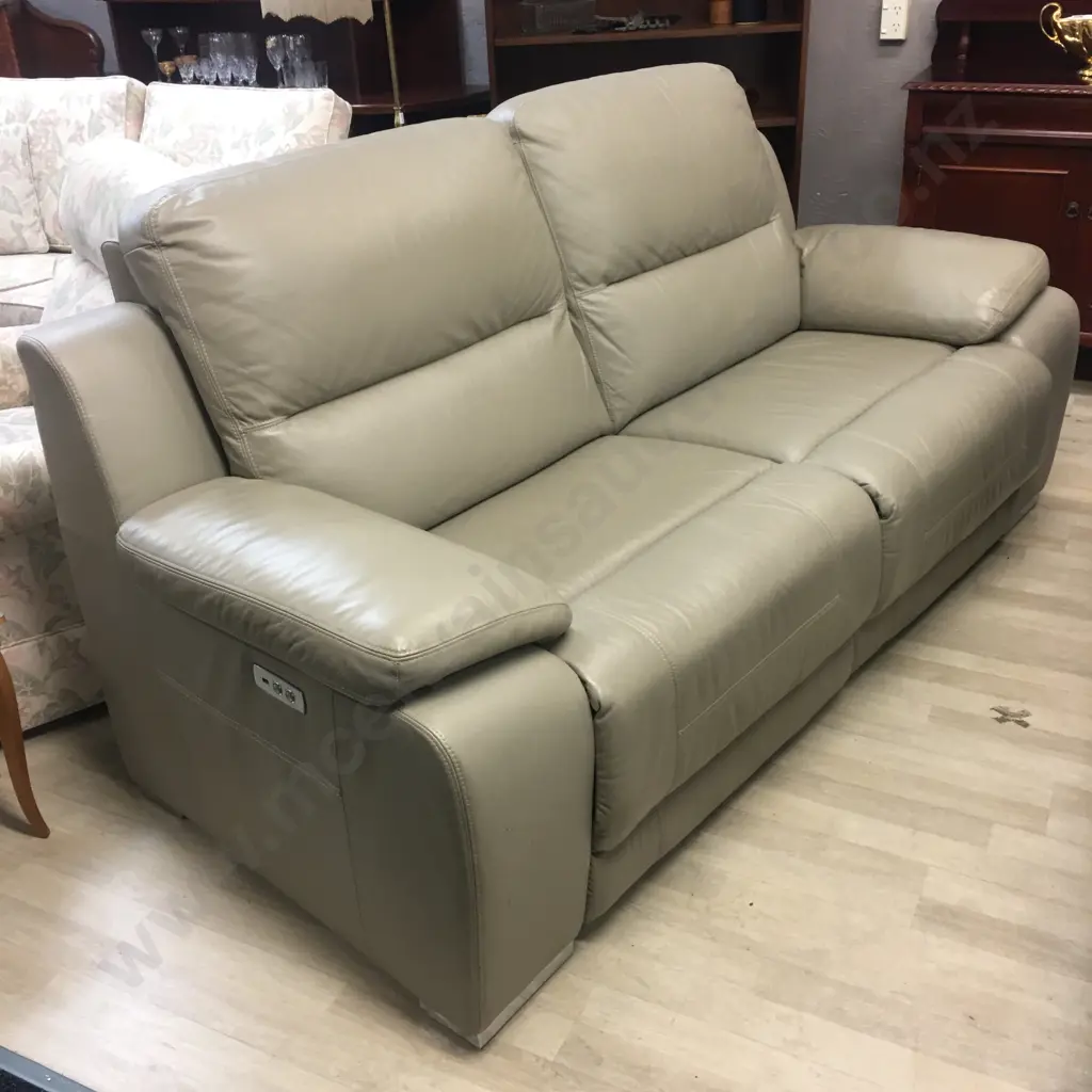 2.5 Seater Mocha Leather Synergy Electric Recliner Sofa. USB Ports Both Sides Image 1++