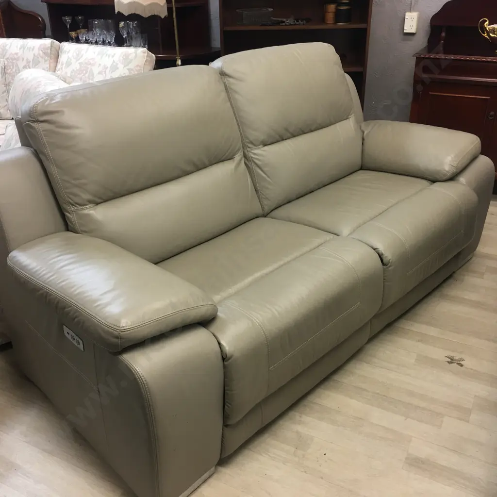 2.5 Seater Mocha Leather Synergy Electric Recliner Sofa. USB Ports Both Sides Image 1++