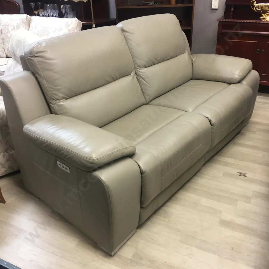 2.5 Seater Mocha Leather Synergy Electric Recliner Sofa. USB Ports Both Sides Image 1++
