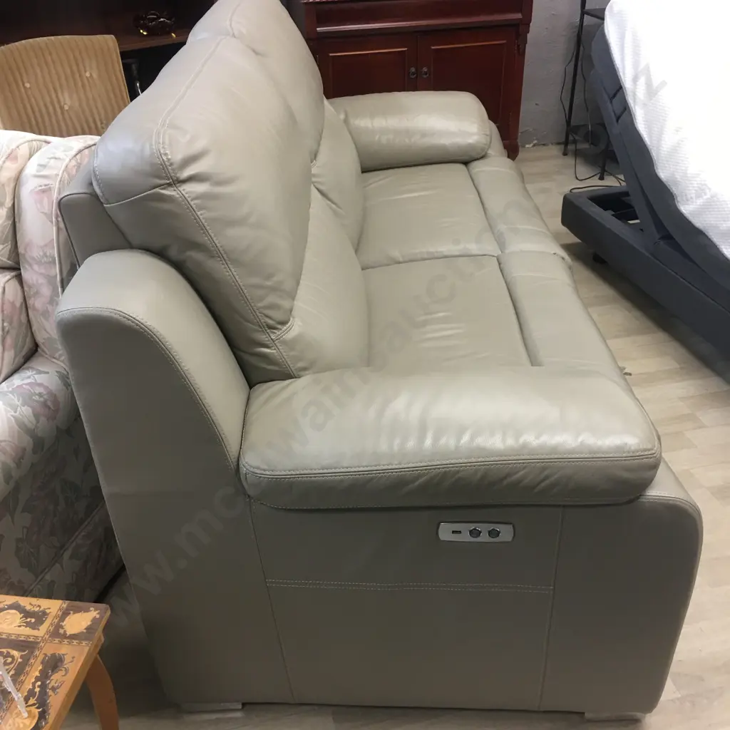 2.5 Seater Mocha Leather Synergy Electric Recliner Sofa. USB Ports Both Sides Image 1++