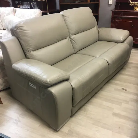 2.5 Seater Mocha Leather Synergy Electric Recliner Sofa. USB Ports Both Sides