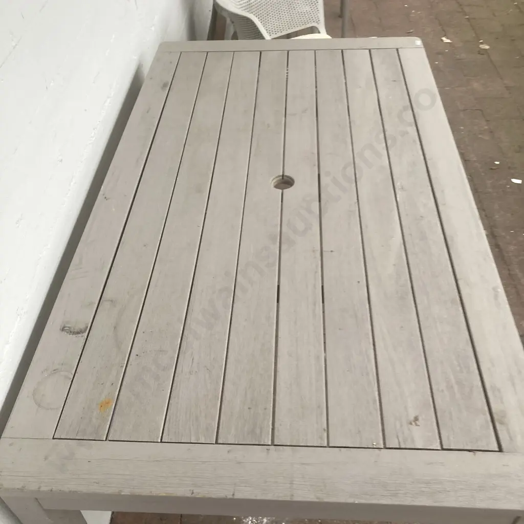 Painted Wooden Nouveau Rectangular Garden Table 161x90cm With 4 Plastic Outdoor Dining Armchairs, Green / Cream Cushions Image 1++