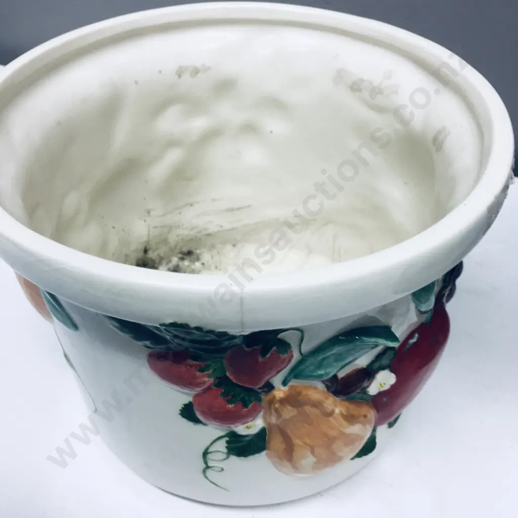 Pair of Vintage Plant Pots, Cream With Fruit Relief Detail Image 1++