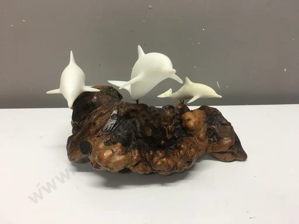 John Perry Dolphin Sculpture Figurine On Wood Base  Image 1++