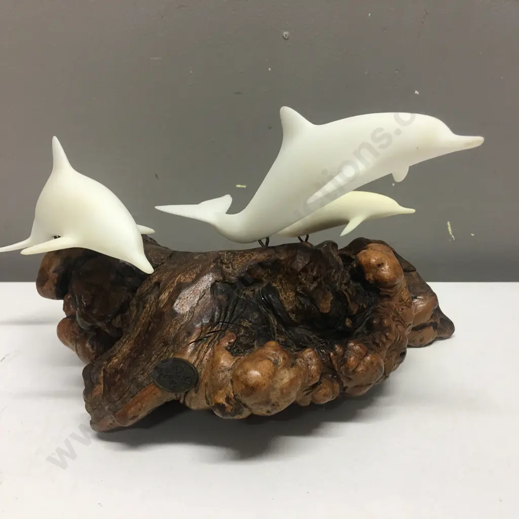 John Perry Dolphin Sculpture Figurine On Wood Base  Image 1++