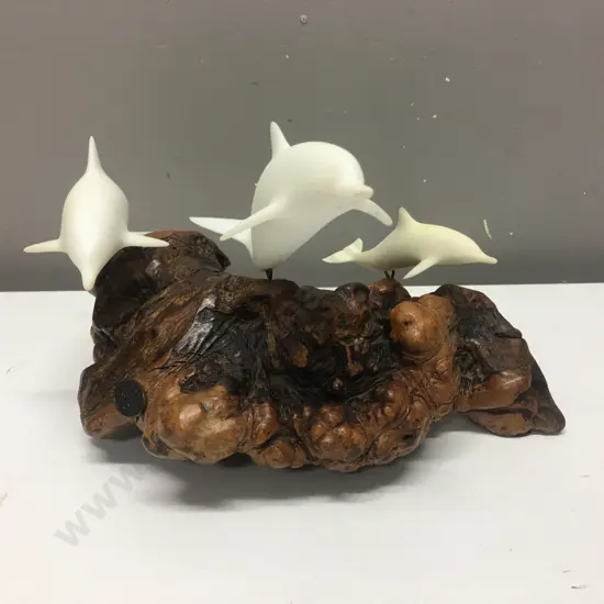John Perry Dolphin Sculpture Figurine On Wood Base 