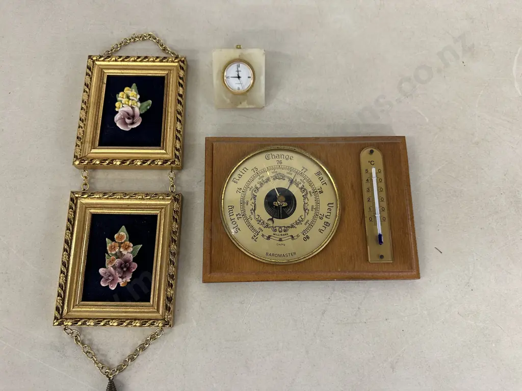 Vintage Items Including Barometer, Italian Wall Art & Ampha Desk Clock Image 1++
