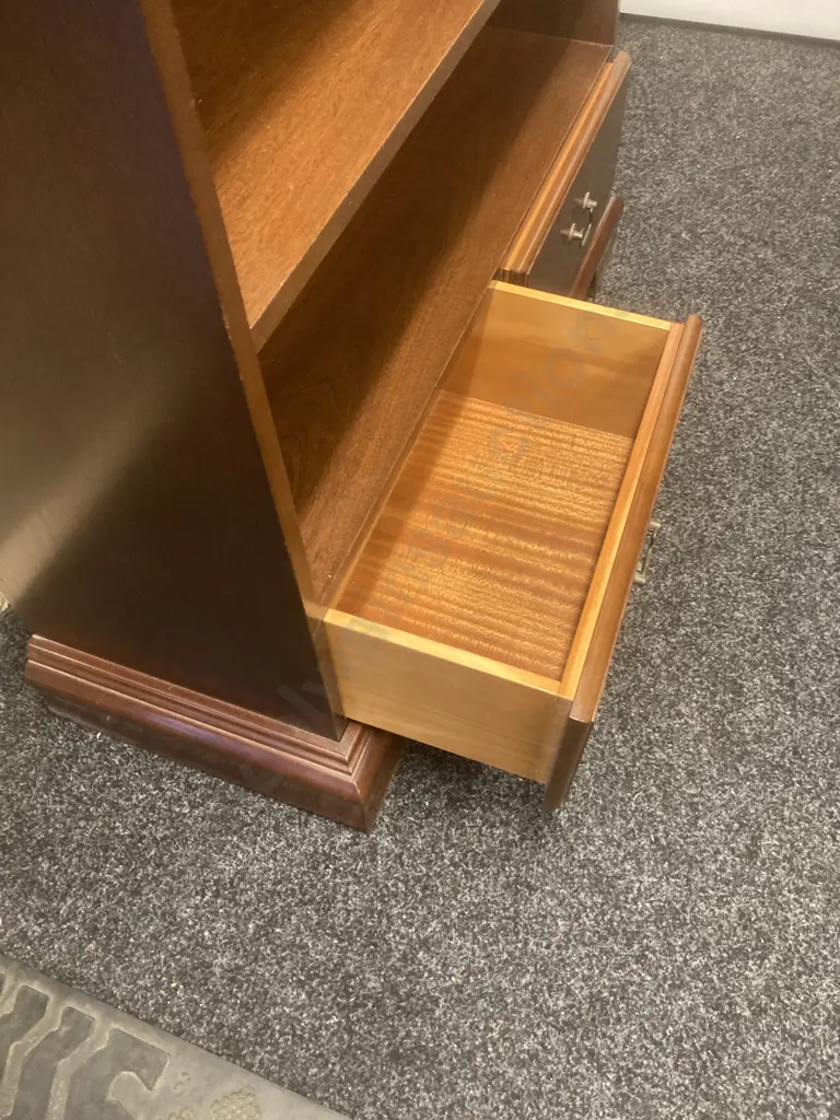 Mahogany Bookcase, 2 Adjustable Shelves, 2 Drawers In Base. H126 W96 D37cm (Hole Cut In Back For Cable Access) Image 1++