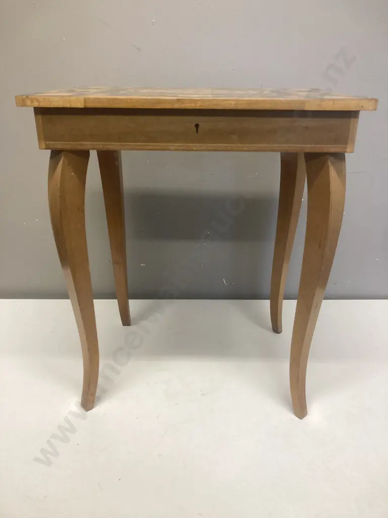 Inlaid Music Box Table With Lock & Key (As Found Condition - Music Box Not Working). H43 W37 D27cm Image 1++