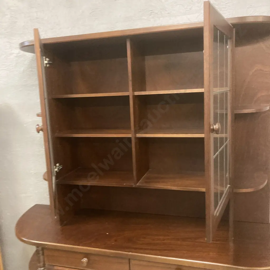 Mahogany Wall Unit, 2 Piece, Leadlight Look Doors, H191 W187 D52cm Image 1++
