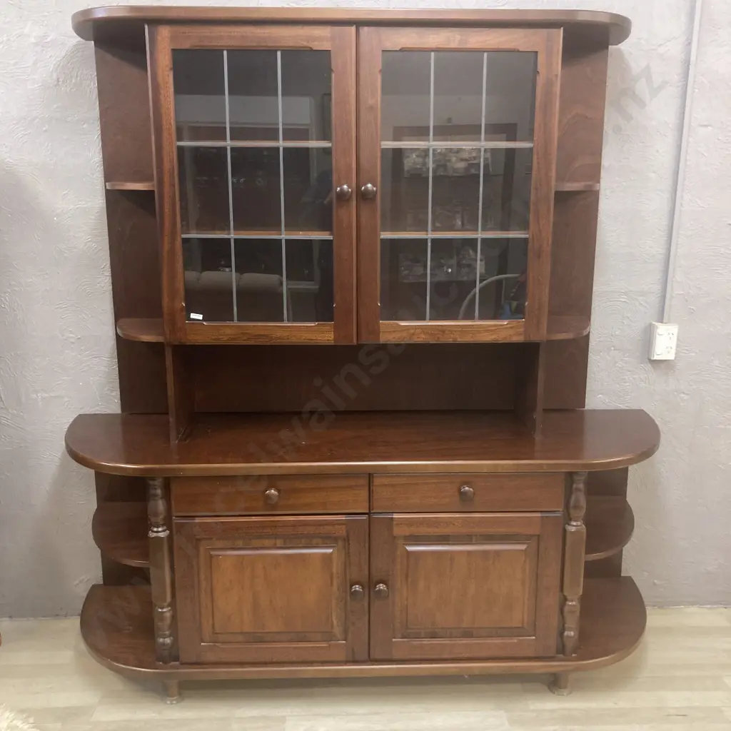 Mahogany Wall Unit, 2 Piece, Leadlight Look Doors, H191 W187 D52cm Image 1++