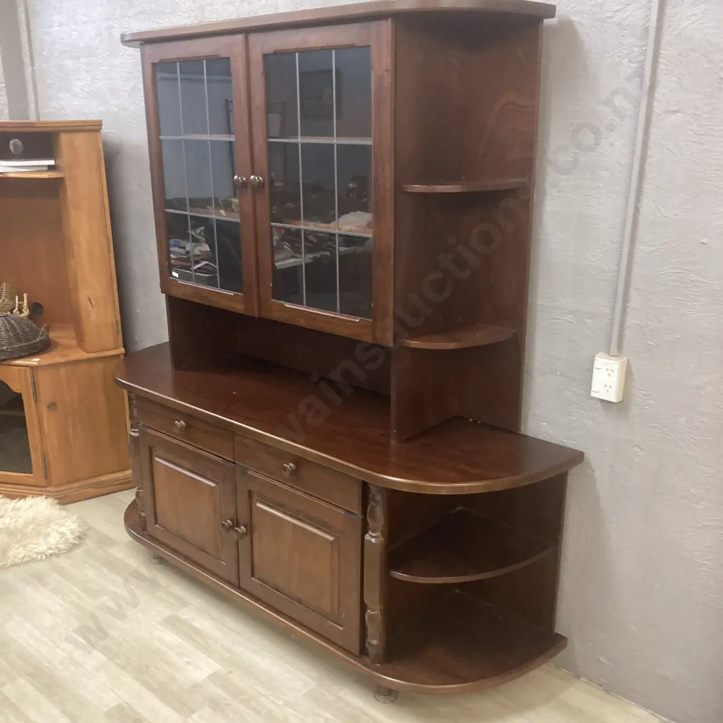 Mahogany Wall Unit, 2 Piece, Leadlight Look Doors, H191 W187 D52cm Image 1++
