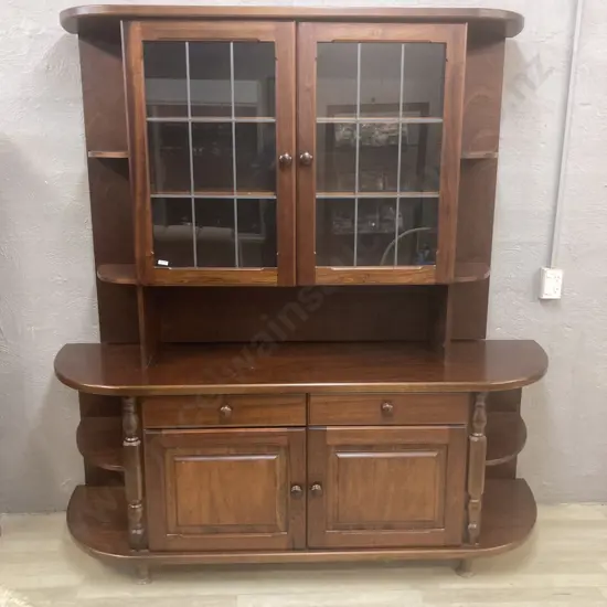Mahogany Wall Unit, 2 Piece, Leadlight Look Doors, H191 W187 D52cm