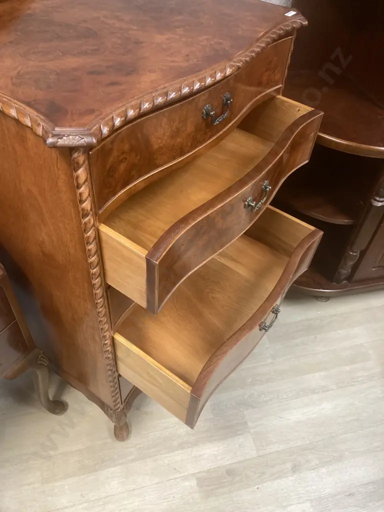 Burr Walnut 5 Drawer Tallboy, Rope Edged, Cabriole legs. H106 W69 D46cm Image 1++