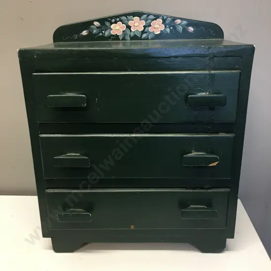 Small Three Drawer Dark Green Chest Of Drawers H50, W40, D24cm