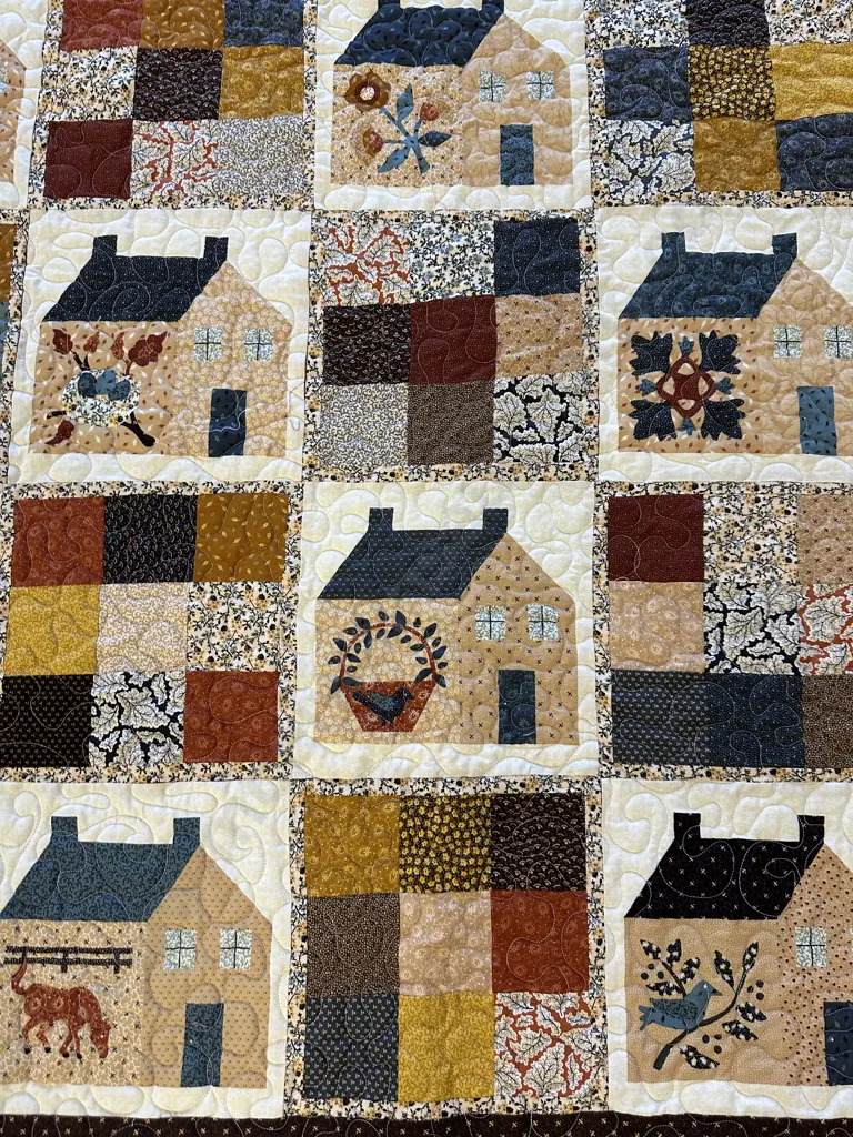 House & Animal/Floral Themed Patchwork Square Wall Hanging 145x145cm Image 1++
