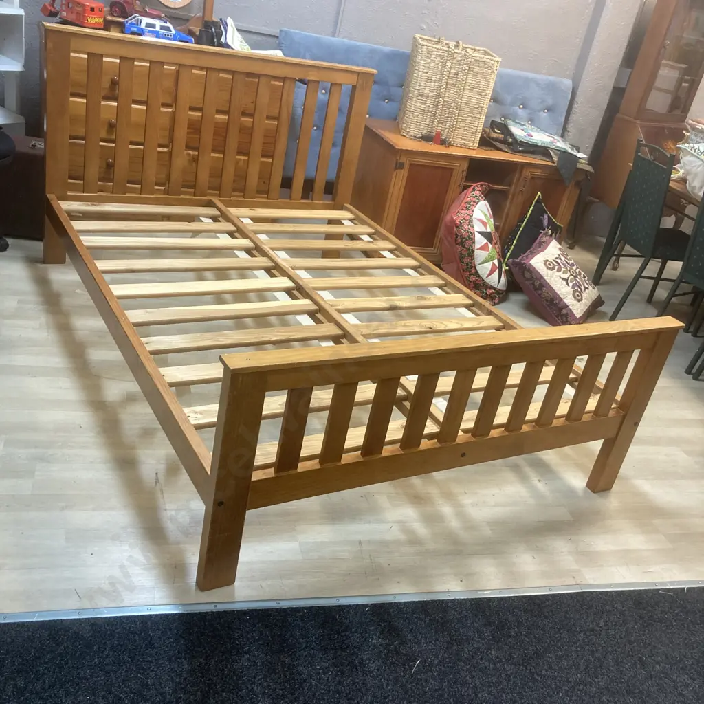 Queen Size Wooden Slat Bed With a Posture Support 3000 Mattress (A.H. Beard Ltd) Image 1++