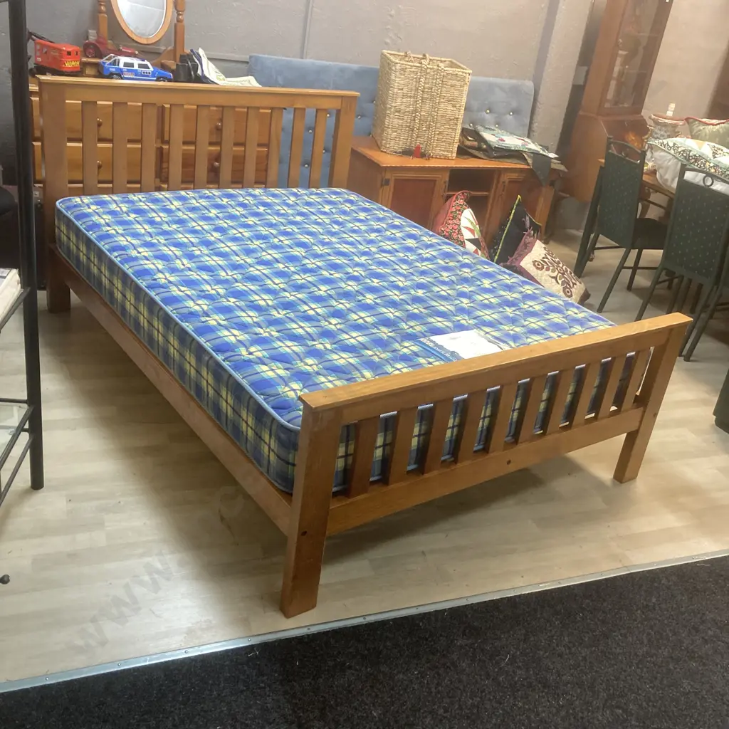 Queen Size Wooden Slat Bed With a Posture Support 3000 Mattress (A.H. Beard Ltd) Image 1++