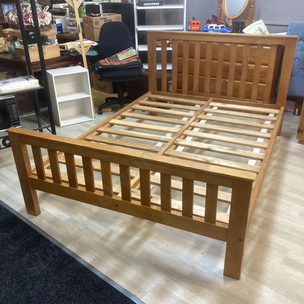 Queen Size Wooden Slat Bed With a Posture Support 3000 Mattress (A.H. Beard Ltd) Image 1++