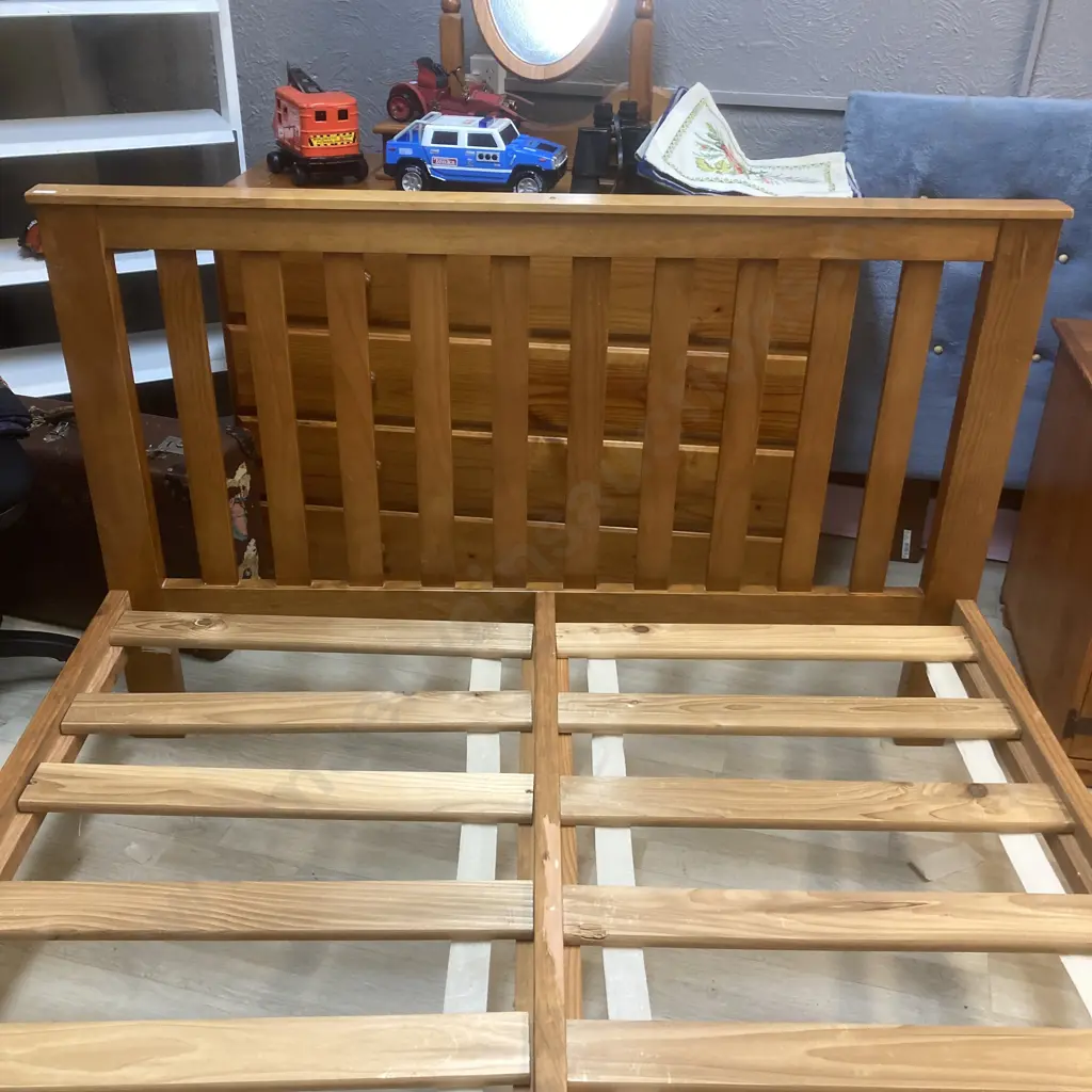 Queen Size Wooden Slat Bed With a Posture Support 3000 Mattress (A.H. Beard Ltd) Image 1++