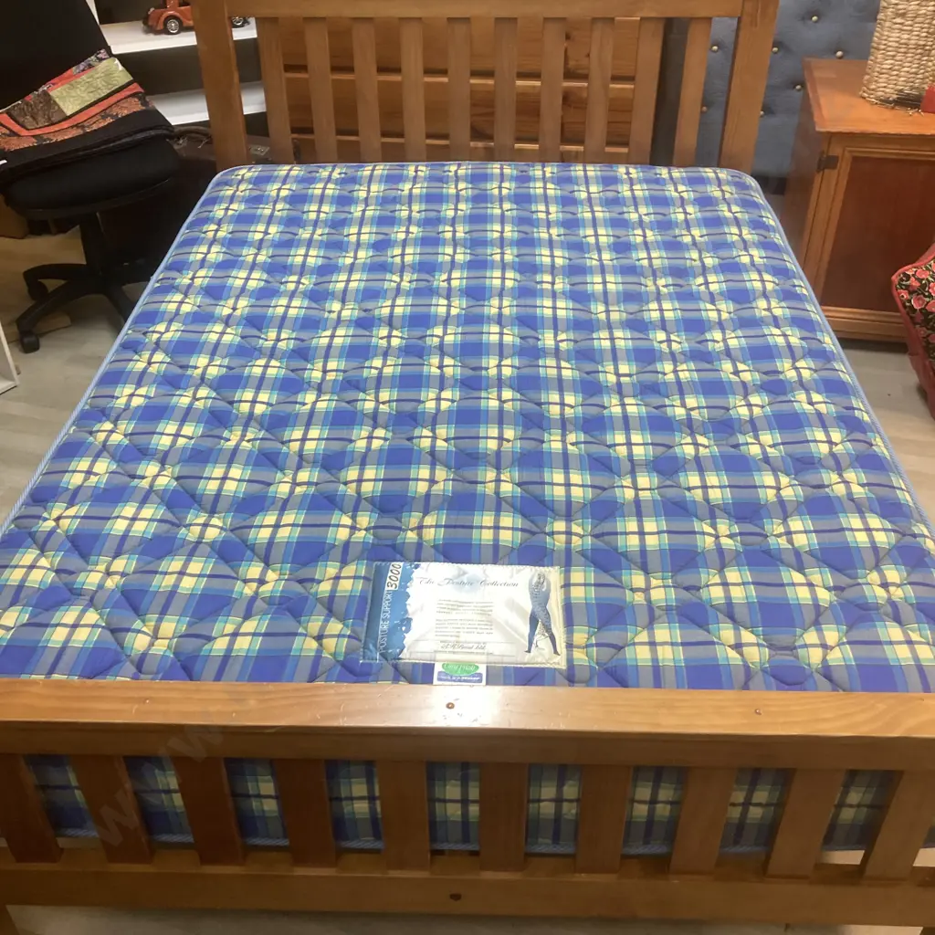 Queen Size Wooden Slat Bed With a Posture Support 3000 Mattress (A.H. Beard Ltd) Image 1++
